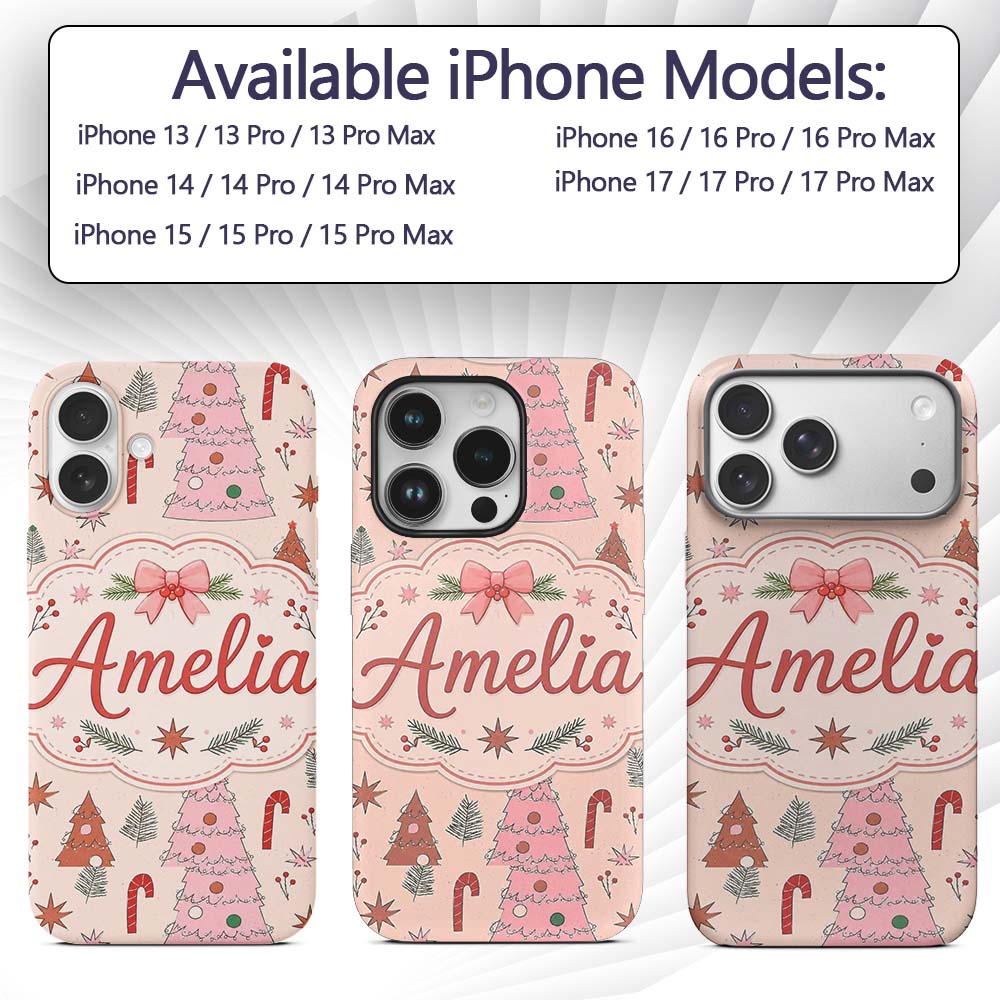 Scandinavian Christmas Tree Candy Printed Design Custom Name Protective Phone Case Mobile Cover Durable Everyday Smartphone Shock Resistant