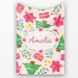 Watercolor Poinsettia Gift Christmas Tree Seamless Pattern Lovely  Personalised Custom Name Super Soft Fleece Blanket Bed Sofa Throw