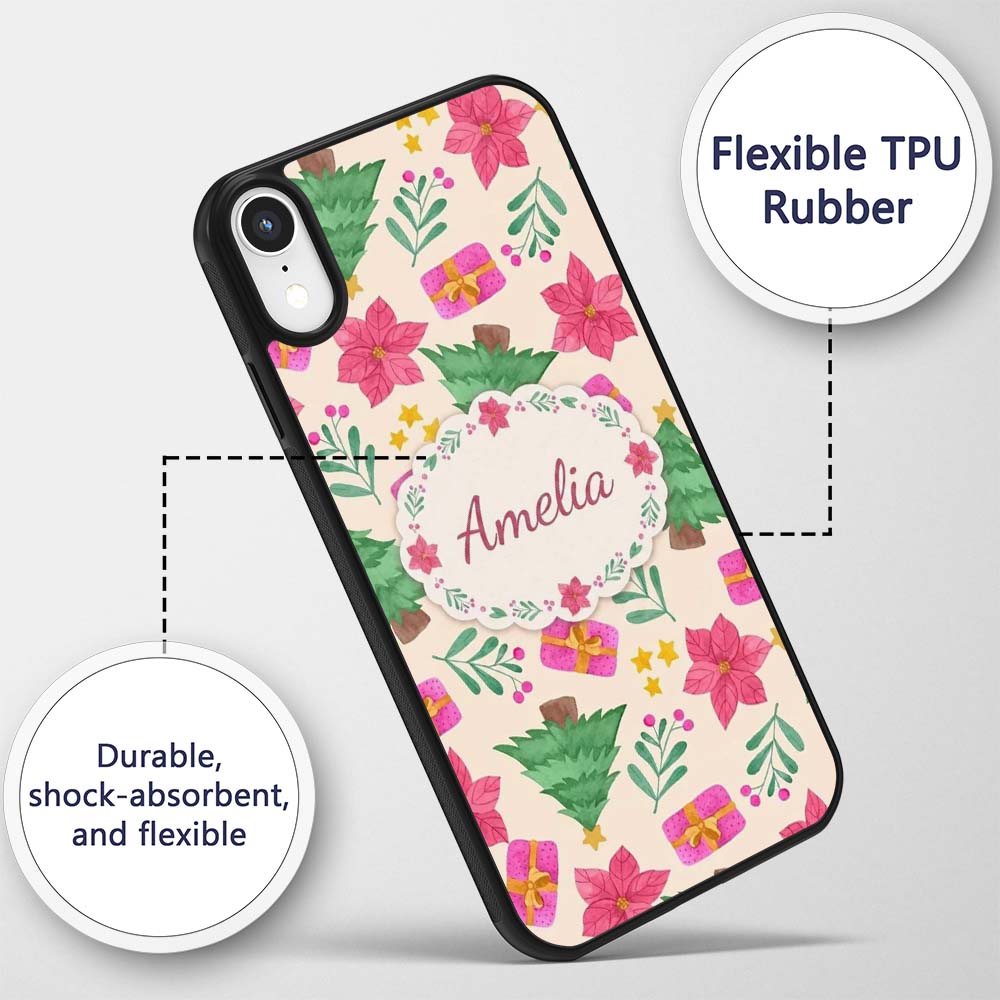 Watercolor Poinsettia Gift Decorative Design Custom Name Protective Phone Case Mobile Cover Durable Everyday Smartphone Shock Resistant