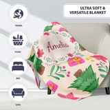 Watercolor Poinsettia Gift Christmas Tree Seamless Pattern Lovely  Personalised Custom Name Super Soft Fleece Blanket Bed Sofa Throw