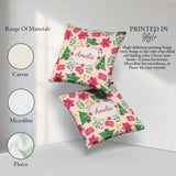 Custom Name Watercolor Poinsettia Christmas Tree Seamless Lovely Square Filled Cushion Throw Pillow Sofa Bed Home Decor Zip Washable UK Made