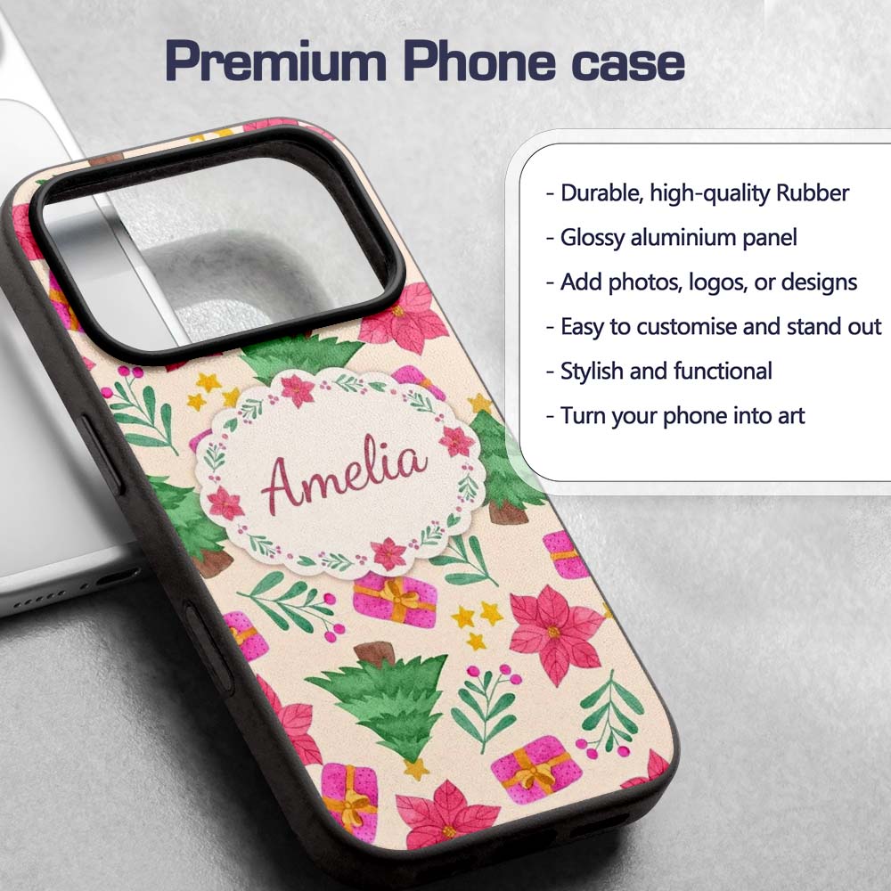 Watercolor Poinsettia Gift Decorative Design Custom Name Protective Phone Case Mobile Cover Durable Everyday Smartphone Shock Resistant