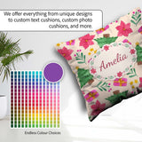 Custom Name Watercolor Poinsettia Christmas Tree Seamless Lovely Square Filled Cushion Throw Pillow Sofa Bed Home Decor Zip Washable UK Made