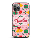 Christmas Bells Gift Baubles Holly Berry Seamless Custom Name Protective Phone Case Mobile Cover Durable Everyday Smartphone Shock Resistant