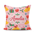 Custom Name Christmas Bells Baubles Holly Berry Seamless Pattern Square Filled Cushion Throw Pillow Sofa Bed Home Decor Zip Washable UK Made