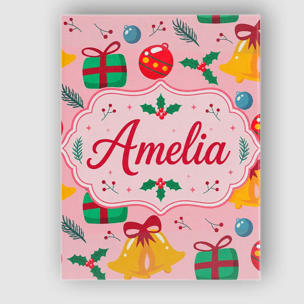 Personalised Name Christmas Bells Custom  Modern Room Accent Contemporary Display Canvas Wall Art Print Decor Picture Ready to Hang