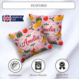 Custom Name Christmas Bells Baubles Holly Berry Seamless Pattern Square Filled Cushion Throw Pillow Sofa Bed Home Decor Zip Washable UK Made
