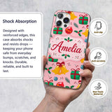 Christmas Bells Gift Baubles Holly Berry Seamless Custom Name Protective Phone Case Mobile Cover Durable Everyday Smartphone Shock Resistant