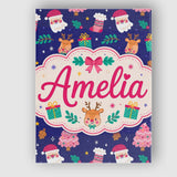 Personalised Name Cute Santa Reindeer Custom  Unique Gift Idea Modern Room Accent Canvas Wall Art Print Decor Picture Ready to Hang