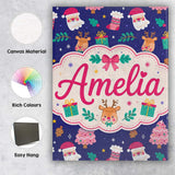 Personalised Name Cute Santa Reindeer Custom  Unique Gift Idea Modern Room Accent Canvas Wall Art Print Decor Picture Ready to Hang