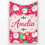 Cute Santa Snowman Christmas Letter Gift Seamless Pattern Lovely  Personalised Custom Name Super Soft Fleece Blanket Bed Sofa Throw