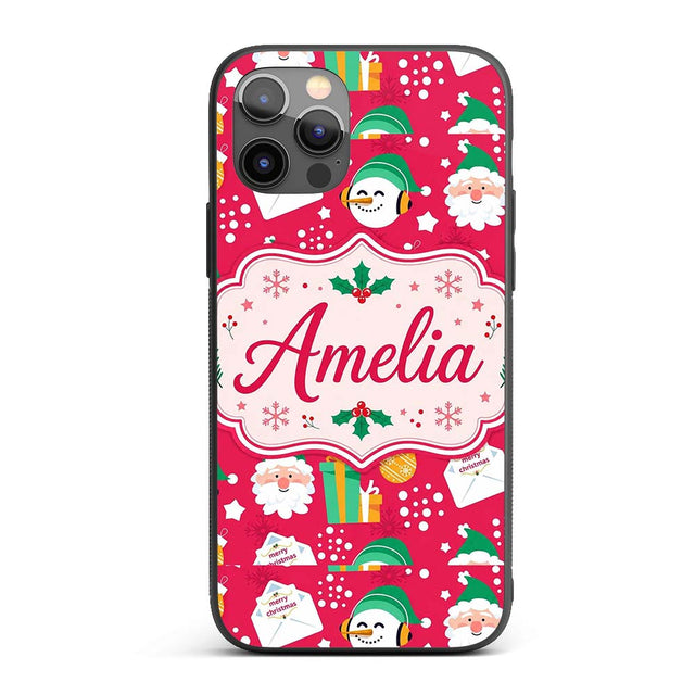 Cute Santa Snowman Christmas Letter Gift Seamless Custom Name Protective Phone Case Mobile Cover Durable Everyday Smartphone Shock Resistant