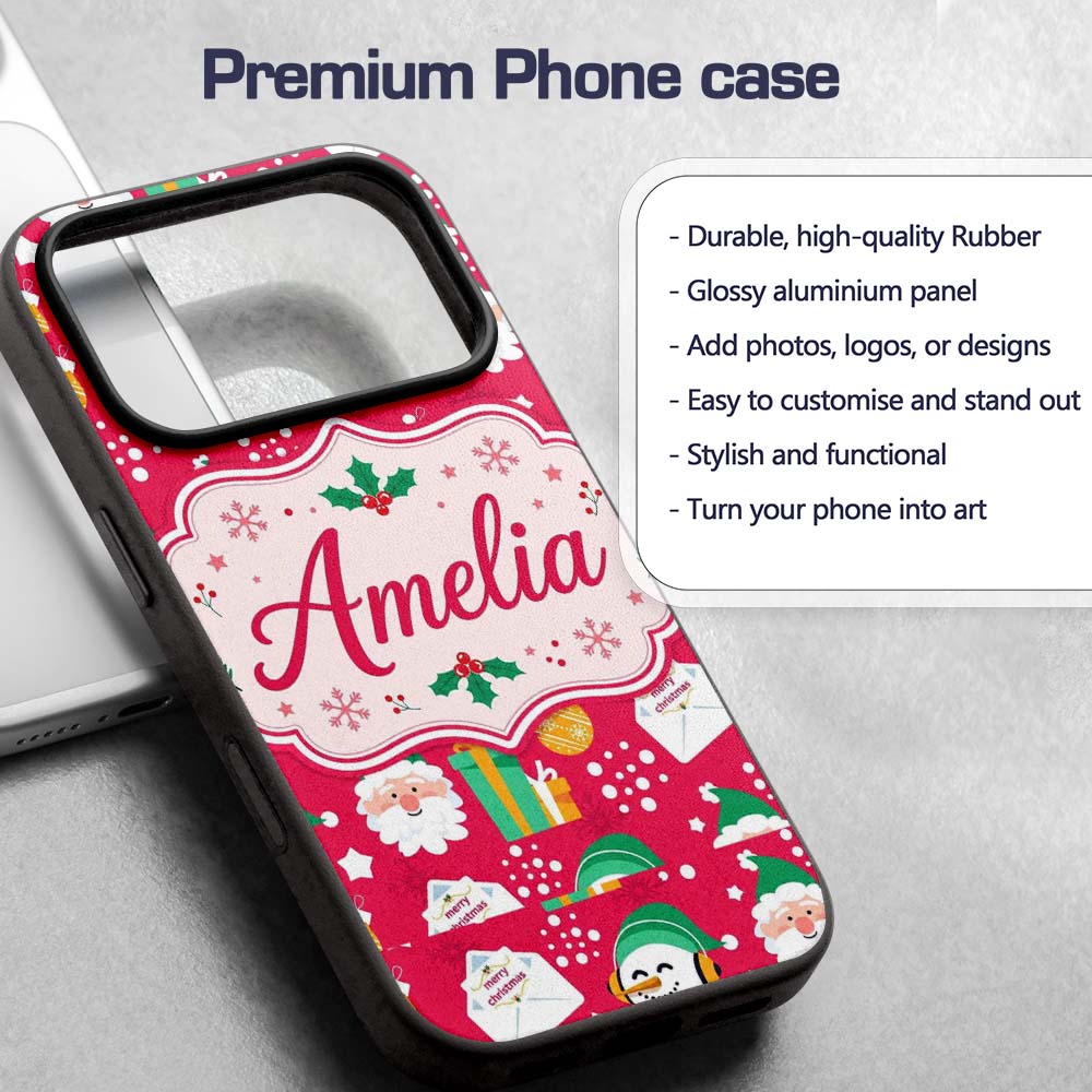 Cute Santa Snowman Christmas Letter Gift Seamless Custom Name Protective Phone Case Mobile Cover Durable Everyday Smartphone Shock Resistant