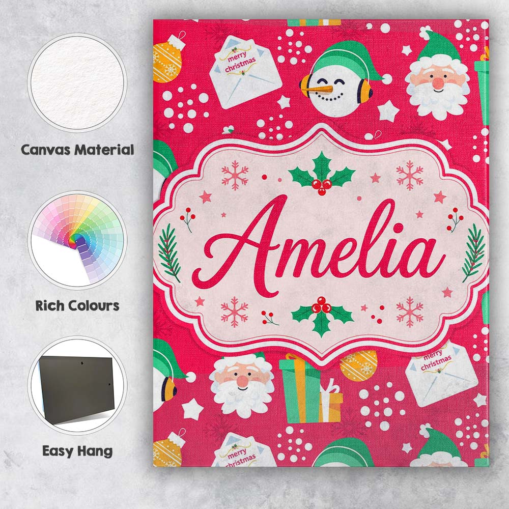Personalised Name Cute Santa Snowman Custom Premium Decorative Design Modern Room Accent Canvas Wall Art Print Decor Picture Ready to Hang