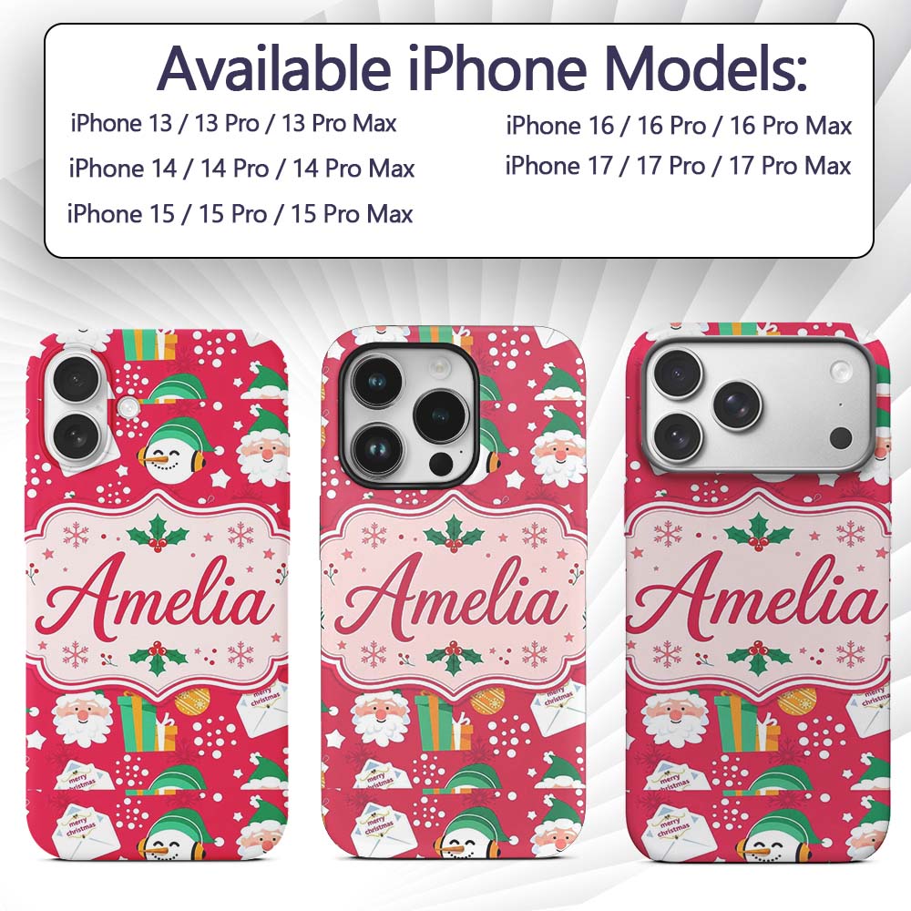 Cute Santa Snowman Christmas Letter Gift Seamless Custom Name Protective Phone Case Mobile Cover Durable Everyday Smartphone Shock Resistant