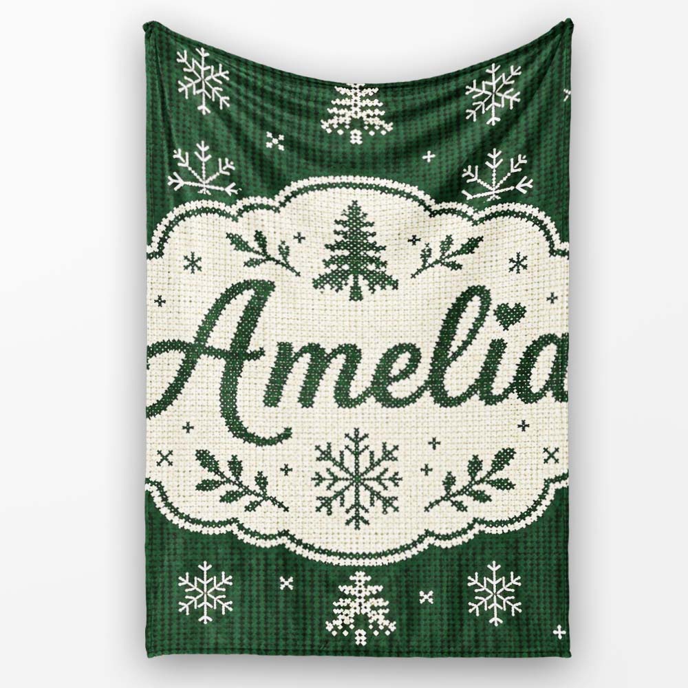 Knitted Style Snowflake Christmas Tree Seamless Pattern Lovely  Personalised Custom Name Super Soft Fleece Blanket Bed Sofa Throw