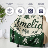Knitted Style Snowflake Christmas Tree Seamless Pattern Lovely  Personalised Custom Name Super Soft Fleece Blanket Bed Sofa Throw