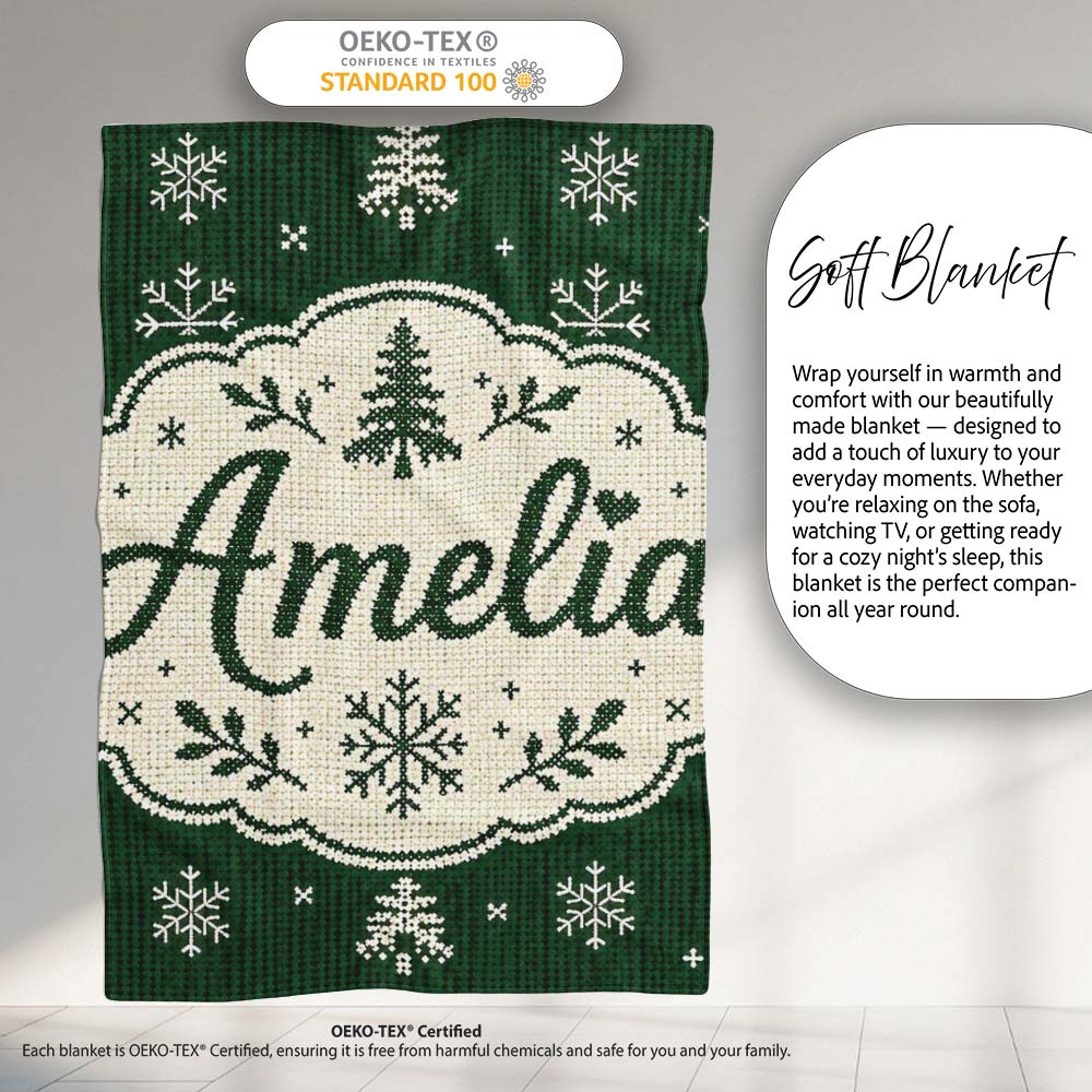 Knitted Style Snowflake Christmas Tree Seamless Pattern Lovely  Personalised Custom Name Super Soft Fleece Blanket Bed Sofa Throw