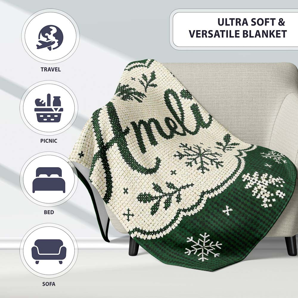 Knitted Style Snowflake Christmas Tree Seamless Pattern Lovely  Personalised Custom Name Super Soft Fleece Blanket Bed Sofa Throw