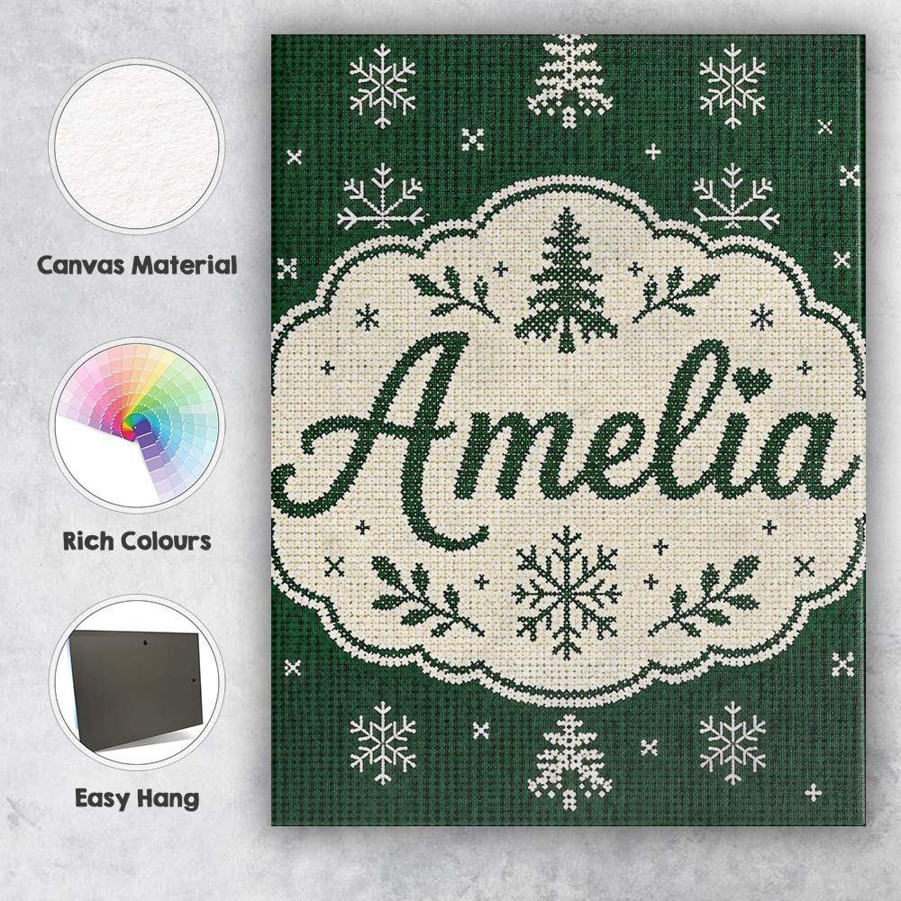 Personalised Name Knitted Style Snowflake Custom  Unique Gift Idea Elegant Feature Canvas Wall Art Print Decor Picture Ready to Hang
