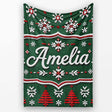 Knitted Red White Christmas Tree Snowflake Seamless Pattern Lovely  Personalised Custom Name Super Soft Fleece Blanket Bed Sofa Throw