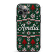 Knitted Red White Christmas Tree Printed Design Custom Name Protective Phone Case Mobile Cover Durable Everyday Smartphone Shock Resistant