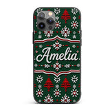 Knitted Red White Christmas Tree Printed Design Custom Name Protective Phone Case Mobile Cover Durable Everyday Smartphone Shock Resistant