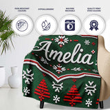Knitted Red White Christmas Tree Snowflake Seamless Pattern Lovely  Personalised Custom Name Super Soft Fleece Blanket Bed Sofa Throw