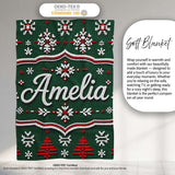 Knitted Red White Christmas Tree Snowflake Seamless Pattern Lovely  Personalised Custom Name Super Soft Fleece Blanket Bed Sofa Throw