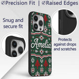 Knitted Red White Christmas Tree Printed Design Custom Name Protective Phone Case Mobile Cover Durable Everyday Smartphone Shock Resistant