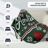 Knitted Red White Christmas Tree Snowflake Seamless Pattern Lovely  Personalised Custom Name Super Soft Fleece Blanket Bed Sofa Throw
