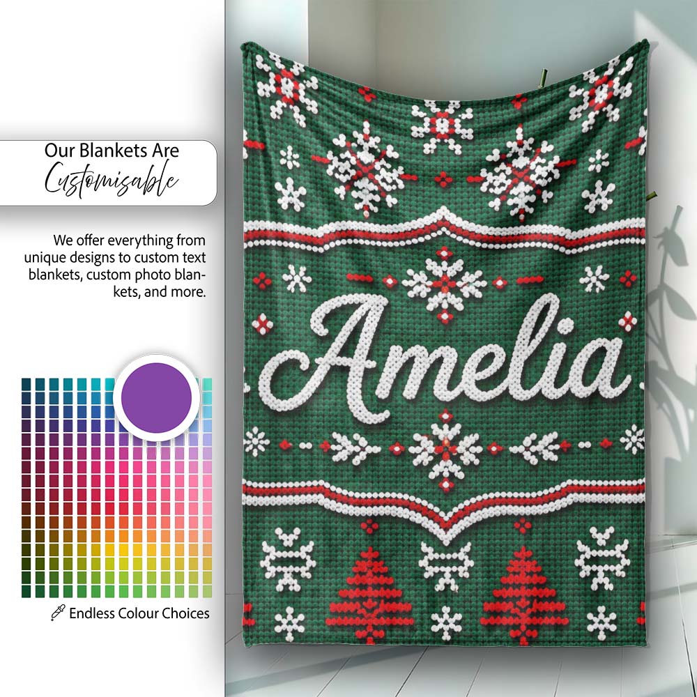 Knitted Red White Christmas Tree Snowflake Seamless Pattern Lovely  Personalised Custom Name Super Soft Fleece Blanket Bed Sofa Throw