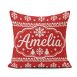 Custom Name Knitted Red Christmas Snowflake Tree Seamless Lovely Square Filled Cushion Throw Pillow Sofa Bed Home Decor Zip Washable UK Made