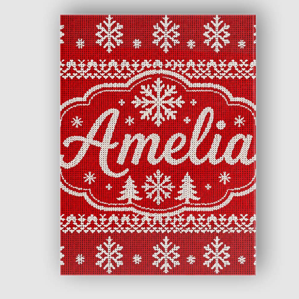 Personalised Name Knitted Red Christmas Custom  Modern Room Accent Elegant Feature Canvas Wall Art Print Decor Picture Ready to Hang