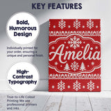 Personalised Name Knitted Red Christmas Custom  Modern Room Accent Elegant Feature Canvas Wall Art Print Decor Picture Ready to Hang