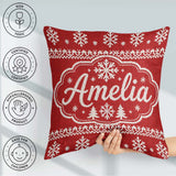 Custom Name Knitted Red Christmas Snowflake Tree Seamless Lovely Square Filled Cushion Throw Pillow Sofa Bed Home Decor Zip Washable UK Made