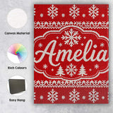 Personalised Name Knitted Red Christmas Custom  Modern Room Accent Elegant Feature Canvas Wall Art Print Decor Picture Ready to Hang