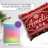 Custom Name Knitted Red Christmas Snowflake Tree Seamless Lovely Square Filled Cushion Throw Pillow Sofa Bed Home Decor Zip Washable UK Made