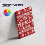 Personalised Name Knitted Red Christmas Custom  Modern Room Accent Elegant Feature Canvas Wall Art Print Decor Picture Ready to Hang