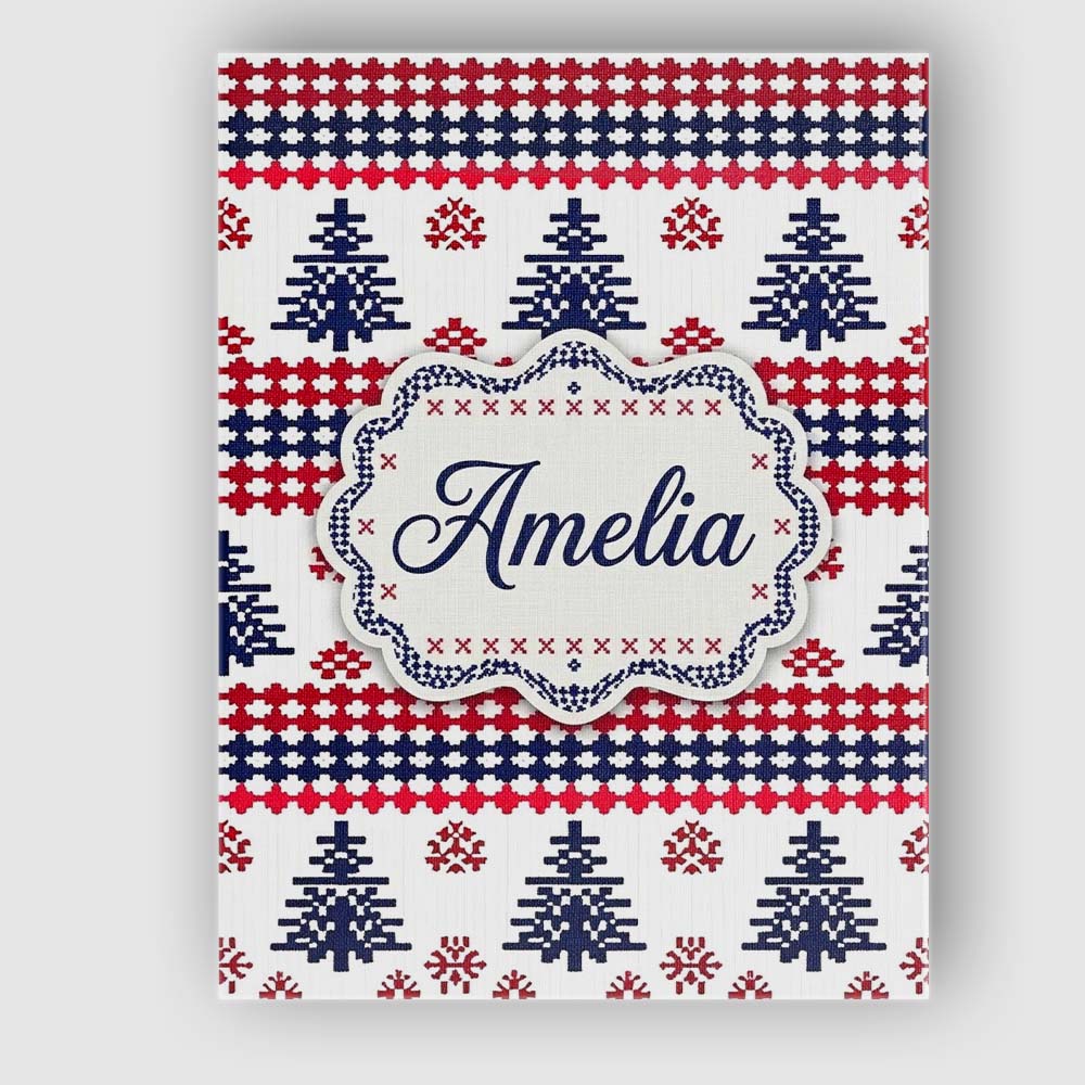 Personalised Name Nordic Red Blue Christmas Custom  Bespoke Interior Contemporary Canvas Wall Art Print Decor Picture Ready to Hang