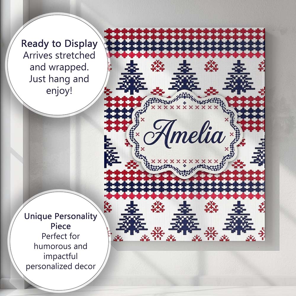 Personalised Name Nordic Red Blue Christmas Custom  Bespoke Interior Contemporary Canvas Wall Art Print Decor Picture Ready to Hang
