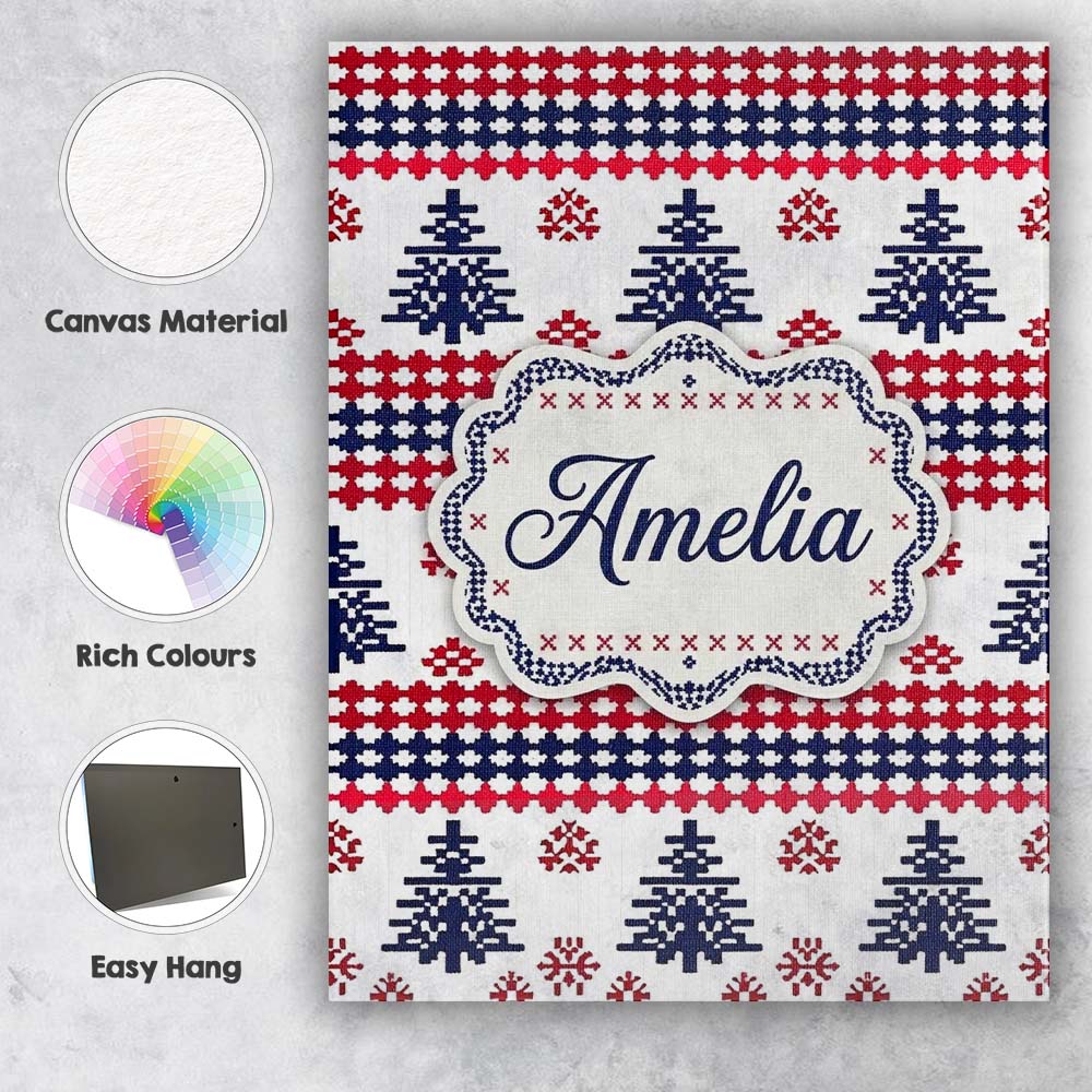 Personalised Name Nordic Red Blue Christmas Custom  Bespoke Interior Contemporary Canvas Wall Art Print Decor Picture Ready to Hang