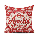 Custom Name Knitted Nordic Snowflake Christmas Tree Red Seamless Square Filled Cushion Throw Pillow Sofa Bed Home Decor Zip Washable UK Made