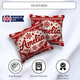 Custom Name Knitted Nordic Snowflake Christmas Tree Red Seamless Square Filled Cushion Throw Pillow Sofa Bed Home Decor Zip Washable UK Made