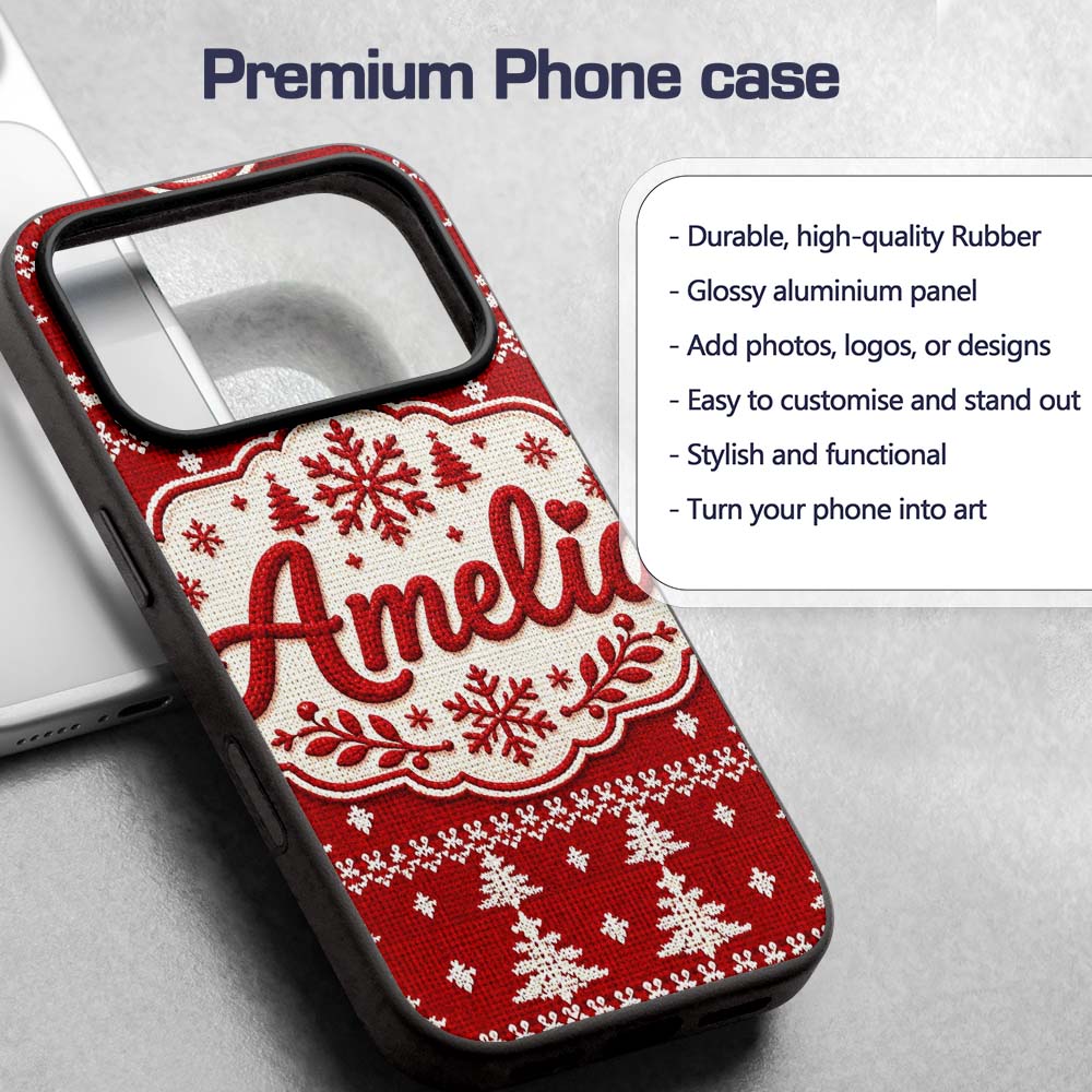 Knitted Nordic Snowflake Christmas Printed Design Custom Name Protective Phone Case Mobile Cover Durable Everyday Smartphone Shock Resistant