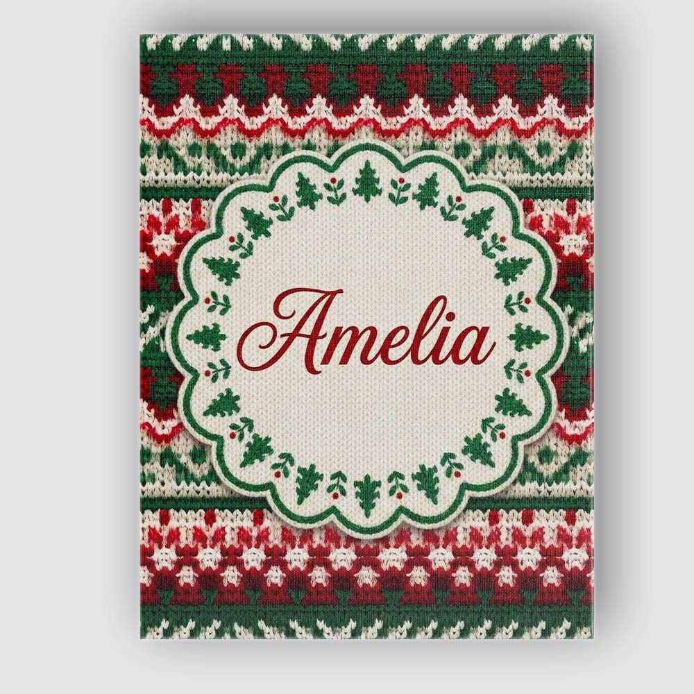 Personalised Name Festive Knitted Fair Isle Custom  Bespoke Interior Contemporary Canvas Wall Art Print Decor Picture Ready to Hang