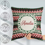 Custom Name Festive Knitted Fair Isle Christmas Pattern Seamless Square Filled Cushion Throw Pillow Sofa Bed Home Decor Zip Washable UK Made