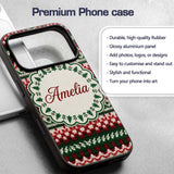 Festive Knitted Fair Isle Christmas Pattern Printed Design Custom Name Protective Phone Case Mobile Cover Durable Smartphone Shock Resistant