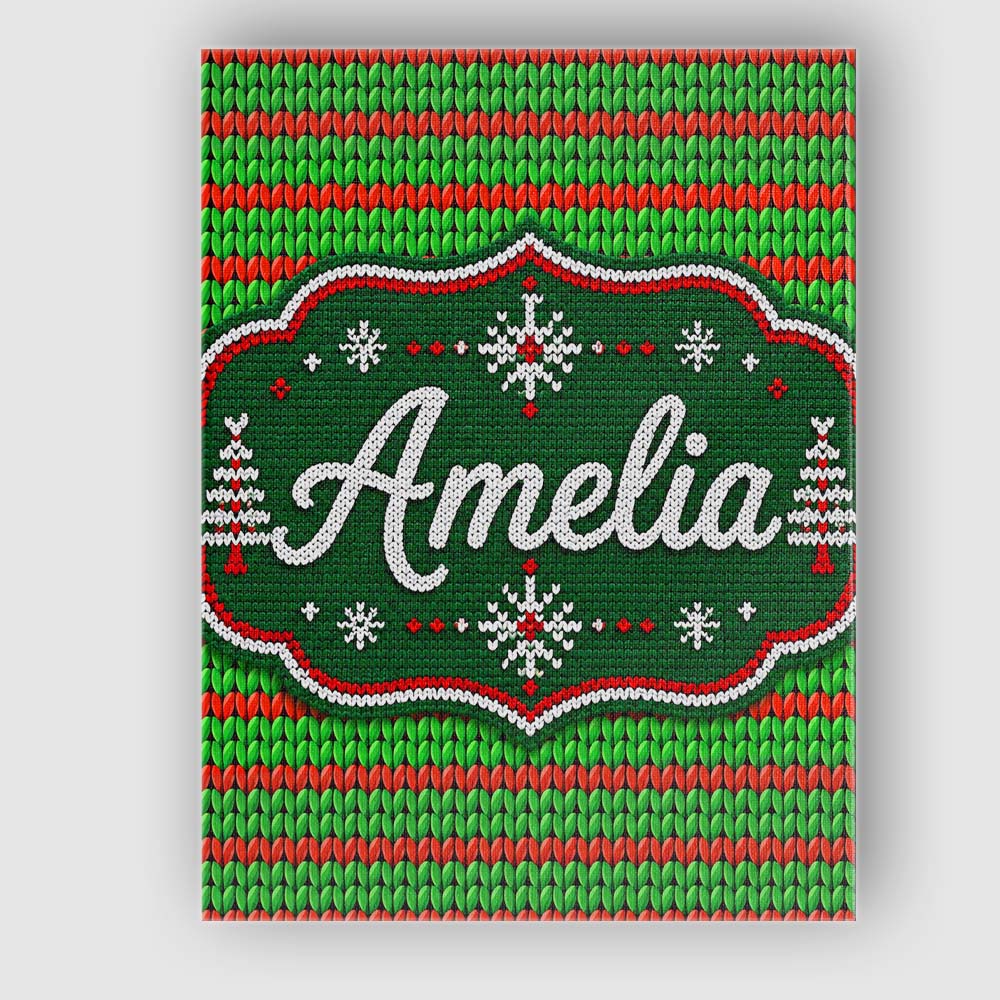 Personalised Name Red Green Knitted Texture Custom  Bespoke Interior Contemporary Canvas Wall Art Print Decor Picture Ready to Hang