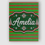 Personalised Name Red Green Knitted Texture Custom  Bespoke Interior Contemporary Canvas Wall Art Print Decor Picture Ready to Hang
